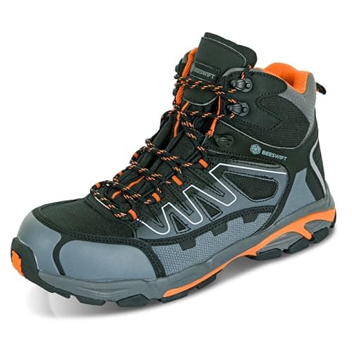Image of Beeswift Composite Toe Cap Hiker Waterproof Boot - Personal Protective Equipment with Anti Shock/Static Safety Workplace Outdoor Footwear – Orange/Black - Size 3