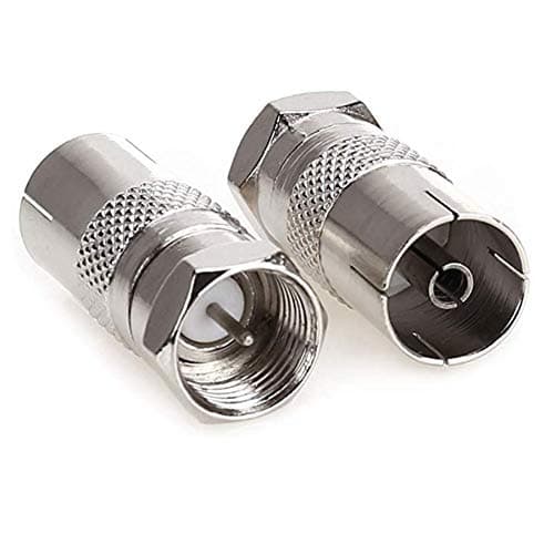 Image of ZYSY 2 Pack TV T/F Type Connector Socket to RF Coax Aerial Adapter, Metric F Male TV9.5 female RF adapter