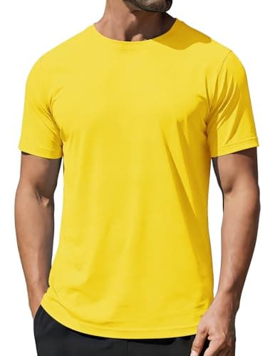 Image of GOLDPKF Short Sleeve Tops Men Sun Protection Outdoor T Shirt Lightweight UV Shirts Quick Dry Beach T-Shirt Yellow XXL