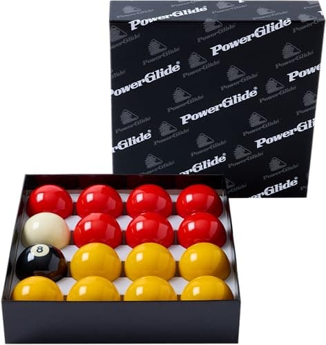 Image of POWERGLIDE 16 Ball Pool Billiards Set | Reds and Yellows | Tournament | 1 7/8" / 47.6mm Diameter | Boxed, Yellow/Red
