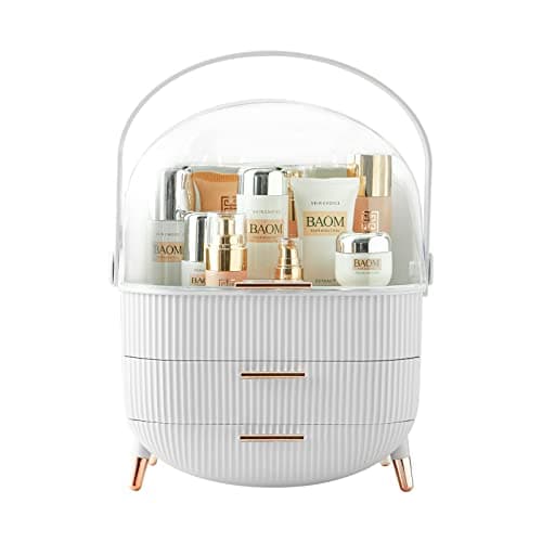 Image of BTGGG Multi-Function Make Up Case Dustproof Cosmetic Storage Box, Organizer Skin Care Products Jewelry Organizer Finishing Box for Bedroom Bathroom Desktop (White)
