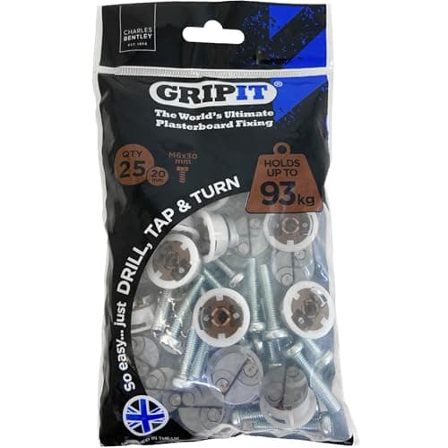 Image of Gripit Brown Plasterboard Fixings - Pack of 25 - Heavy Duty Stud Wall fixings - Plasterboard Anchors - Ideal for Radiators, AV Equipment and Lighting - Easy Install - Holds Up to 93kg - UK Designed