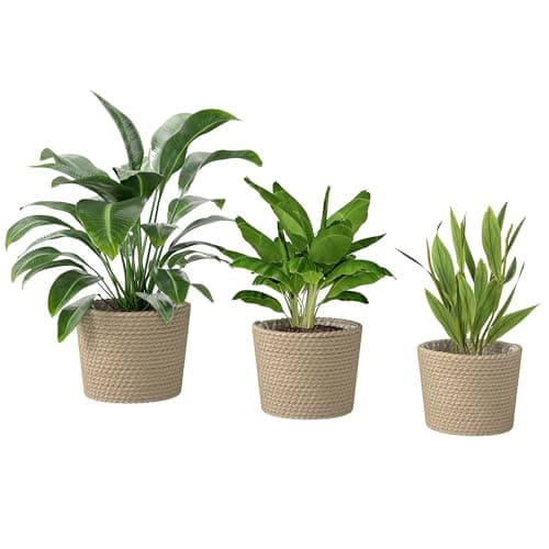 Image of Outsunny Seagrass Plant Pots for Indoor Outdoor Set of 3, Flower Plant Pots with Plastic Liners, Bohemian Style Garden Planters for Home Patio Balcony, Natural