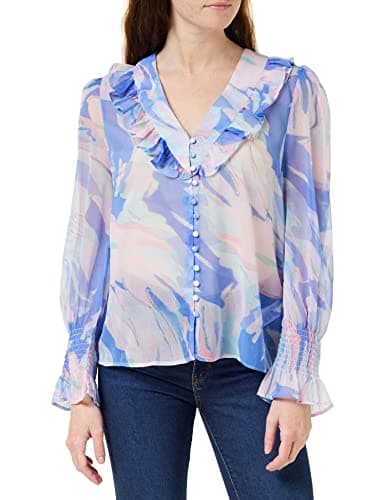 Image of French Connection Women's Dalla Recycled Hallie Long Sleeve V Neck Top Blouse, Baja Blue, 10