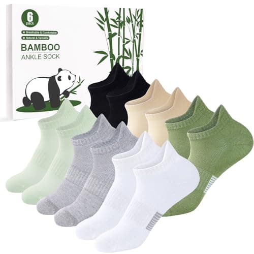 Image of inaWarm Bamboo Trainer Socks Womens 6 Pairs, Breathable Ankle Running Socks, Ladies Sports Low Cut Sock, Athletic Sock with Gift Box for Women Girls Multicolor 6-8