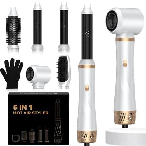 Image of Air Styler 5 in 1, Hot Air Brush & Hair Dryer Brush Volumizer, 800W Ionic Styler with Coanda Technology for Auto-Curling, Professional Straightener & Curler Set for All Hair Types