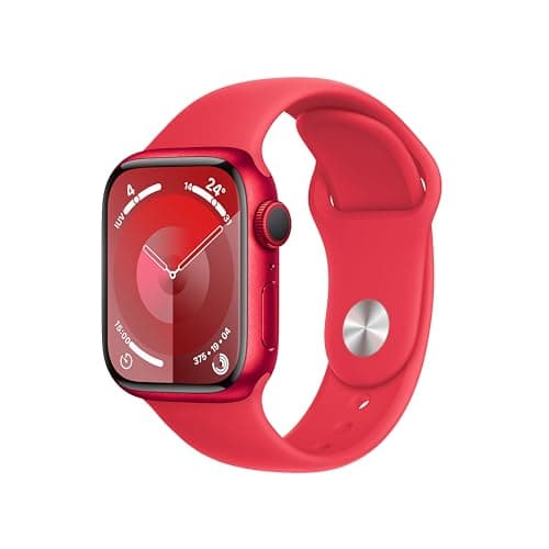 Image of Apple Watch Series 9 [GPS, 41mm] - (Product) Red Aluminum Case with (Product) Red Sport Band, M/L (Renewed)
