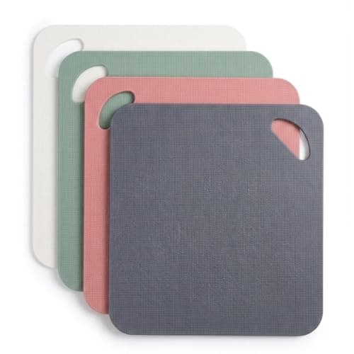 Image of 4Pack Colour Coded Flexible Chopping Boards Set, Non Slip Plastic Cutting Mats for Meat, Vegetables & Fruit, Heat Resistant 70°C, Dishwasher Safe Kitchen Prep Boards with Storage Stand