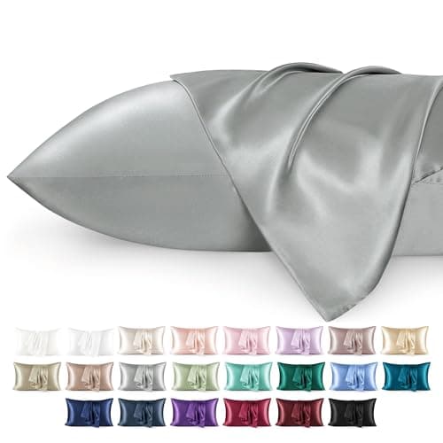 Image of Bedsure Satin Pillowcase for Hair - Similar to Silk Pillowcase, Cooling Pillow Cases 2 Pack with Envelope Closure, Gifts for Women, Queen & Standard Size 50x75 cm, Grey