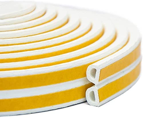 Image of Draught Excluder Tape for Door Window Self-Adhesive Foam Sealing Strip Type D Against Cold Draught/Soundproof/Waterproof/Dustproof, 3M x 4 Seals Total 12M White