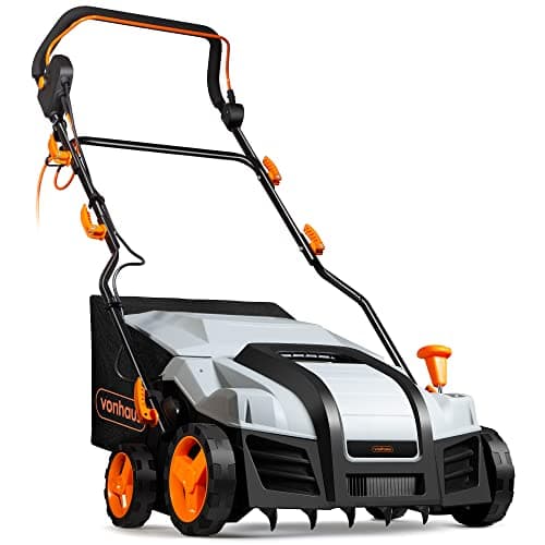 Image of VonHaus Lawn Scarifier/Aerator/Rake Electric 1800W – For Dethatching/Raking Grass of Thatch, Moss, Dead Leaves and Aerates Soil – 55L Collection Box, 10m Cable, 5 Cutting Heights, 38cm Working Width