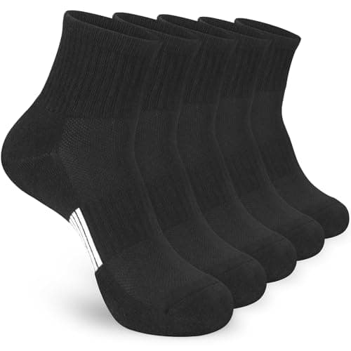 Image of srclo Womens 5 Pairs Athletic Socks,White Black Trainer Ankle Socks With Arch Support,Breathable Wicking Cushioned Sports Socks