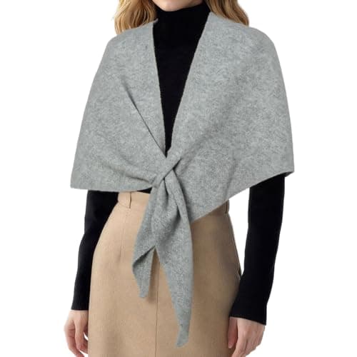 Image of RIIQIICHY Women Grey Pashmina Shawl Wraps Ladies Triangle Sweater Scarf Cardigan Knitted Poncho Cape for Autumn Winter