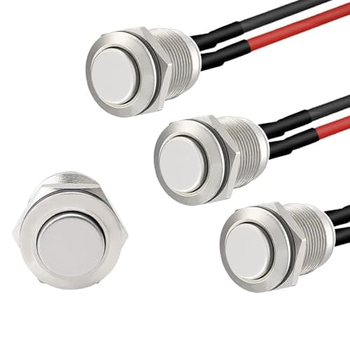 Image of 3 Pack 12V Prewired Waterproof Push Button Switch – Momentary (Self-Reset) Stainless Steel Mini Round Push Start Button, Small Round 12mm Power Switch, IP65 Metal Pushbutton for Car DIY Electronics