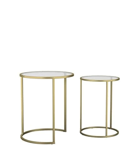 Image of URBNLIVING 2 Piece Round Nesting Stacking Sofa Side Tables Set Tempered Glass Top Metal Leg Coffee Counter Modern Space Saving Accent Tea Top for Living Room Bedroom Office