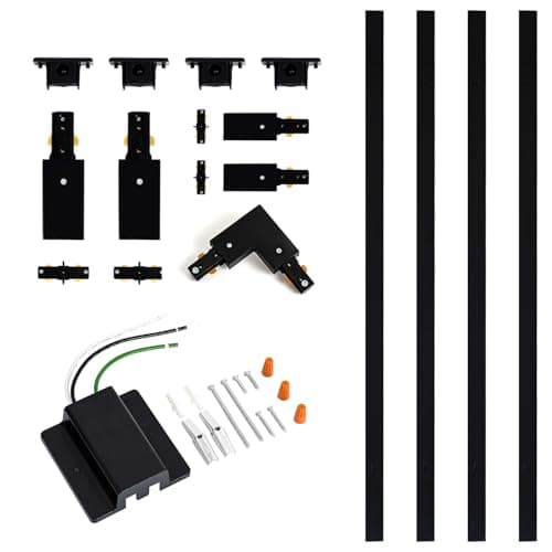 Image of VANoopee 13FT H Track Lighting Rails with Floating Canopy Connector, Black H Type Track Lighting Kit, End Caps, Live End Feeds, I T & L Connectors, Compatible with Single Circuit H Style Track System