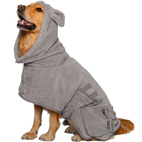 Image of SOGGYDOGGY® UK: Luxury Dog Drying Coat, Super Absorbent Microfibre Dog Drying Robe With Hood, Fast Dry In Minutes, Thick & Soft Robe - Bath, Groom & Travel, Covers Ears, All-Season Dressing Gown (S)