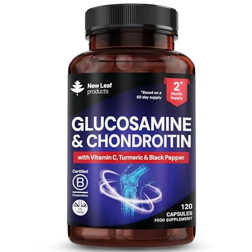Image of Glucosamine and Chondroitin High Strength - Enriched With Turmeric And Vitamin C - Glucosamine Sulphate Chondroitin Sulphate, Food Supplement - Contributes To The Normal Function of Bones 120 Capsules