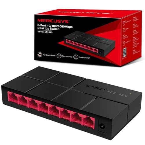 Image of MERCUSYS MS108G 8 Port Gigabit Network Switch, TP-Link Ethernet Switch, Gigabit Switch, Ethernet Splitter, Expand Ethernet Network, Desktop or Wall Mount, Power Saving, Plug & Play