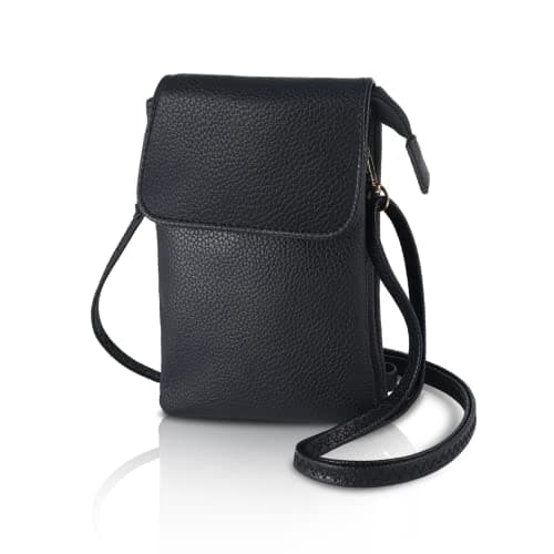 Image of Firtink Leather Crossbody Phone Bag Black Phone Bag Small Cross Body Shoulder Bag 4 Layer Wallet Purse With Magnetic Clamshell For Women Girls