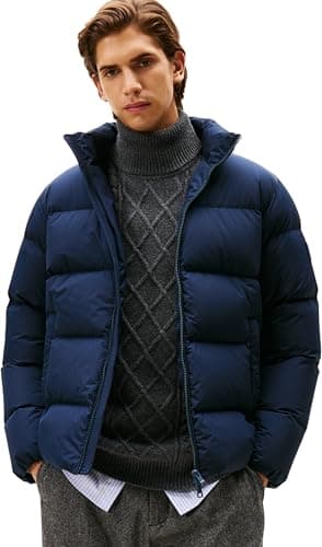 Image of Tommy Hilfiger Men’s Down Puffer Jacket with Stand Collar, Blue (Desert Sky), XXL