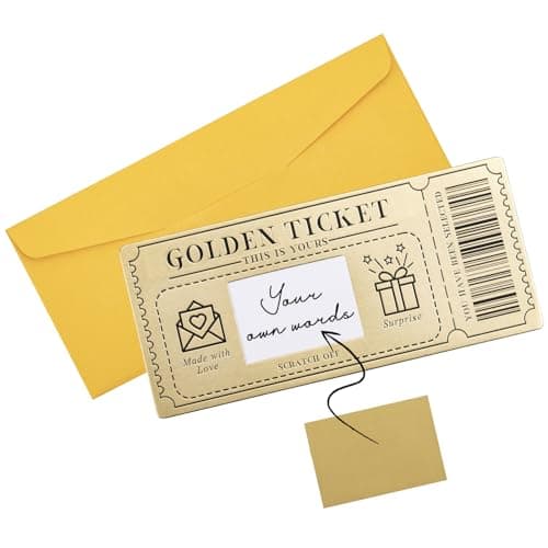 Image of Golden Ticket Scratch-off Cards with Envelopes, Scratch & Reveal Surprise Ticket for Writing Your Own Special for Birthday, Gifts for Girlfriends, Wives, Valentine's Day Cards, Christmas Cards