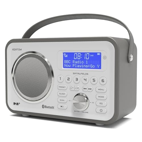 Image of DAB/DAB+ & FM Portable Digital Radio | Leather Design | Bluetooth | Rechargeable Battery | Dual Alarms & Sleep Timer | Perfect for Home, Office or Outdoors | AZATOM Spitalfields 2 (Grey)