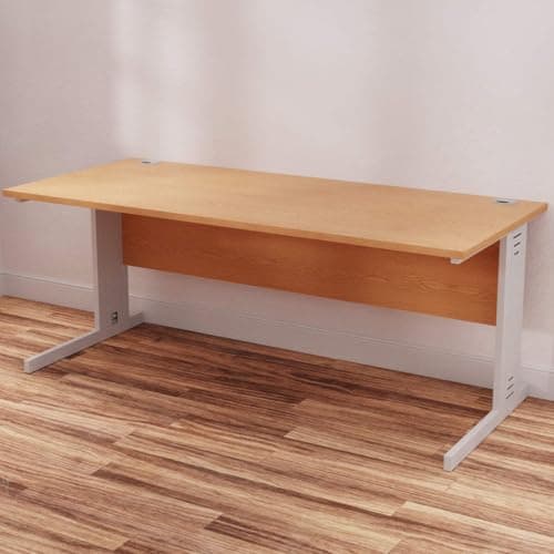Image of OPO Impulse Freestanding 1800mm Rectangular Desk Cable Managed Leg | Sturdy Build Weather & Heat Resistant Melamine Finish Slim line Desk Oak Silver