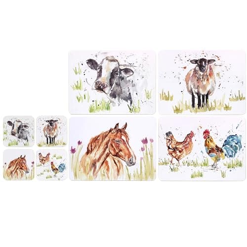 Image of Sets of 4 Placemats with 4 Matching Coasters (British Farm Animals Placemat Coaster Set)