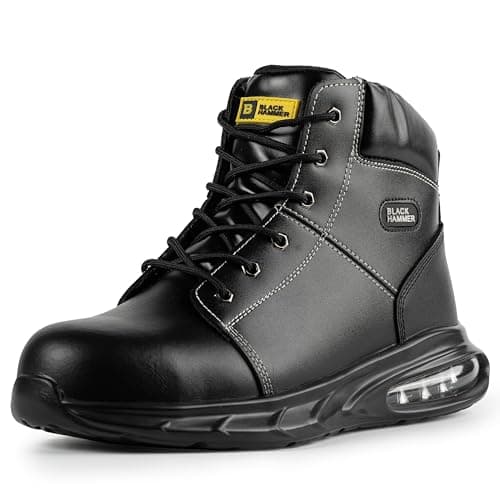 Image of Black Hammer Phantom Glide Men’s Steel Toe Safety Boots - S1 PS SR FO Water-Resistant Leather Work Shoes with Air Bubble Sole & Kevlar Midsole (9 UK)