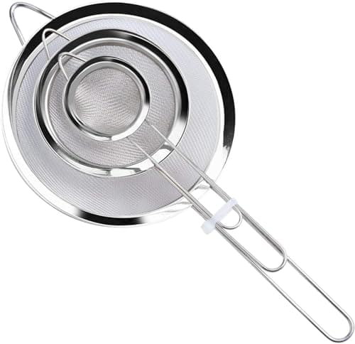 Image of Sieves and Strainers – 7cm, 12cm, 18cm Pack of 3 Fine Mesh Strainer, Stainless Steel Sieve, Rust Free, Dishwasher Safe for Baking and Cooking
