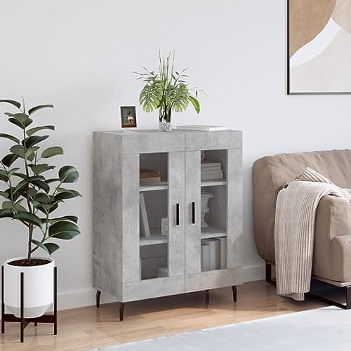 Image of Homvdxl Modern Sideboard Storage Cabinet, Cupboard with 2 Glass Doors & Metal Legs, Storage Cabinet Unit for Living Room Bedroom Kitchen Entryway, Classic Leg - Grey