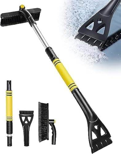Image of Rantizon 3 in 1 Extendable Ice Scraper Snow Brush, New version 32" Detachable 360° Pivoting SCRATCH-FREE Snow Removal Tool with Ergonomic Foam Grip Sturdy Snow Scraper for Car SUV Trucks