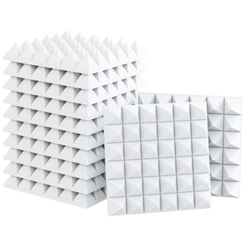 Image of INMOZATA 12 Pack Pyramid Acoustic Foam Panel, 5 X 30 X 30 CM Sound Proofing Panels, High Density Acoustic Wall Panels with Sound Absorbing and Fireproof for Recording Studio Home Offices, White