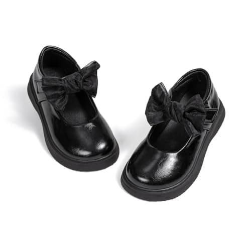 Image of CENCIRILY Toodler Little Girls Mary Jane School Shoes with Bow Black Patent Shoes Classic Princess Wedding Party Dress Shoe