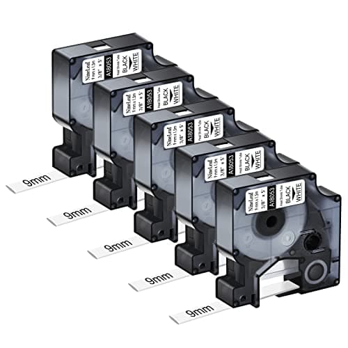 Image of NineLeaf 5 x Compatible for Dymo Rhino 18053 S0718280 Tape Black on White IND Heat Shrink Tube 3/8'' 9mm x 1.5m for Wires Cables in Rhino 3000 4200 5000 5200 6000 Tyco T107M Industrial Label Maker