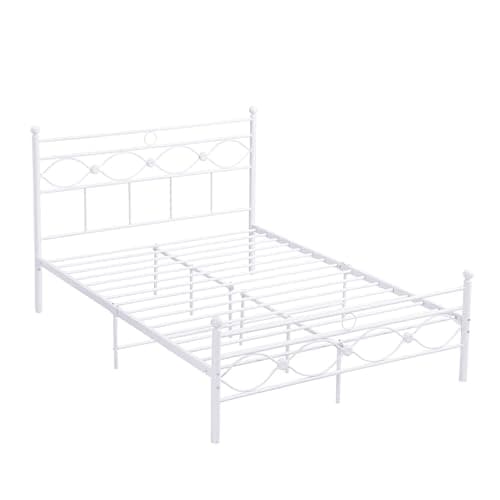 Image of Panana Metal Bed Quality Frame King Size Metal Platform Bed Frame with Headboard Mattress Foundation (White, 5FT)