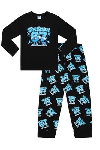 Image of ThePyjamaFactory Boys Six Seven Black Blue Long Pyjamas 67 PJ's for Kids (6-7 Years)