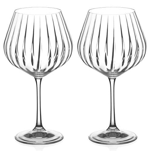 Image of DIAMANTE Champagne Cocktail Saucers/Coupes 'Mirage' Pair - Crystal Gin Balloon Glass with Optic Effect - Set of 2