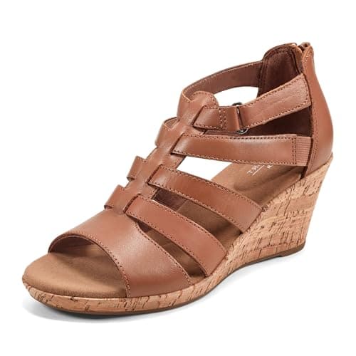 Image of Rockport Women's Briah Gladiator Wedge Sandal, Dark Tan Leather, 4 UK