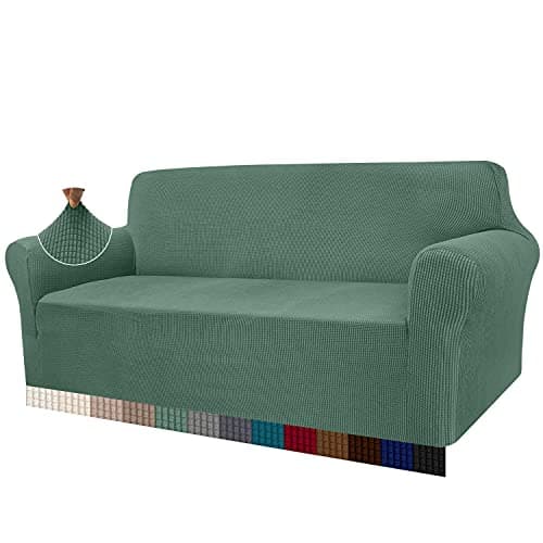 Image of Granbest High Stretch Sofa Covers 3 Seater Super Soft Stylish Couch Covers for Dogs Pets Cats Jacquard Spandex Non Slip Sofa Slipcover for Living Room Furniture Protector (3 Seater, Matcha Green)