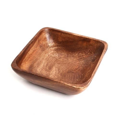 Image of Premier Housewares Small Dark Brown Wooden Fruit Bowl Salad Bowl Serving Bowl Large Bowl Bamboo Fruit Bowl Salad Bowl & Servers 5 cm x 15 cm x 15 cm