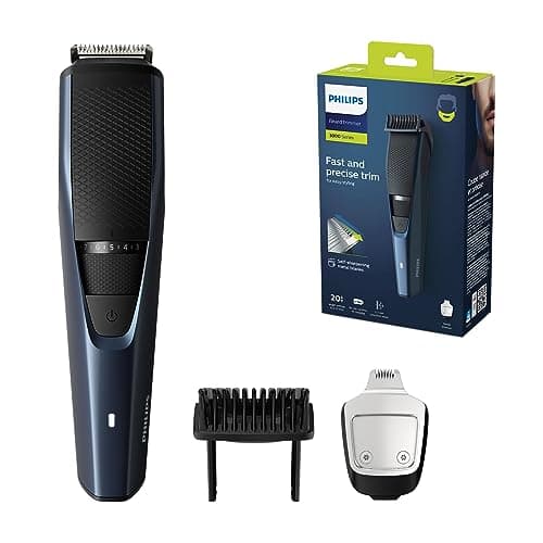 Image of Philips Men's Beard Trimmer Series 3000 - Electric Beard Trimmer with Detail Trimmer, Lift & Trim System, 20 Length Settings, 90 Min Cordless Use, Blue