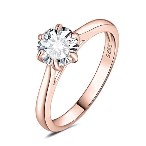 Image of JewelryPalace Classic 1ct Cubic Zirconia Solitaire Engagement Rings for Women, 14K Rose Gold Plated 925 Sterling Silver Promise Ring for Her, Round Cut CZ Anniversary Wedding Rings Size R