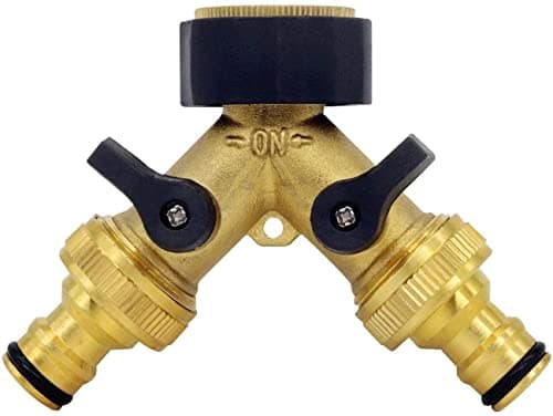 Image of Brass Hose Connector 2 Way, Garden Hose Splitter 3/4 inch Hose Pipe Connector with 2 Threaded Faucet Adapter, Outside Tap Splitter for Outdoor, Garden, Courtyard, Lawn, Kitchen