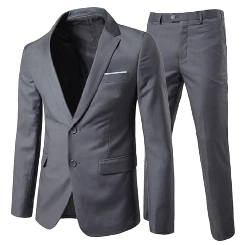 Image of Allthemen Mens Suits 2 Piece Slim Fit Wedding Dress Suit Two Buttons Business Suit Blazer Casual Jackets Trousers Dark Grey M