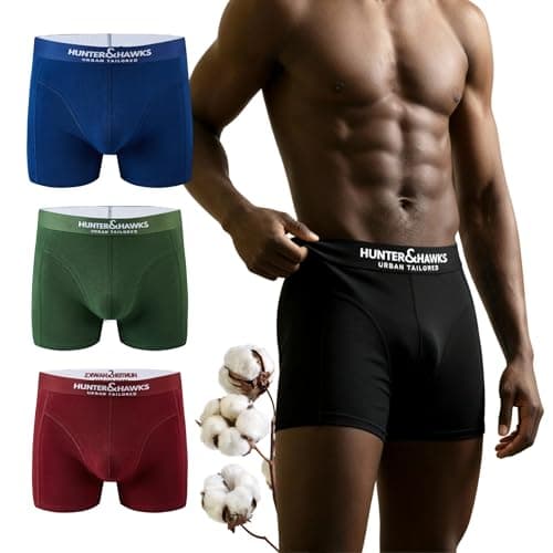 Image of Hunter&Hawks 3 Pack Organic Cotton Boxers for Men | S-6XL | Mens Underwear with Soft Waistband, Breathable and Anti Chafing Boxers Men | Enjoy Freshness through the day