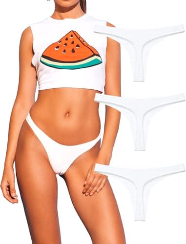 Image of KUKU PANDA Cotton Thongs for Women Sexy Knikers Seamless Ladies Panties 3 Pack Set (White, X-Small)