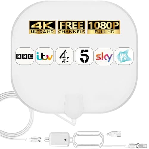 Image of TV Aerial Indoor - 4K HD Amplified Digital Aerials for Local Channels - 360° Long Reception Antenna with Signal Booster Support All Types TV