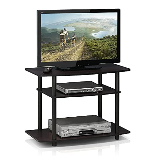 Image of Furinno TURN-N-TUBE TV Stand, 3-Tier No Tools Entertainment Center, TV Console for TV up to 32 Inch, for Living Room, Bedroom, Dark Walnut